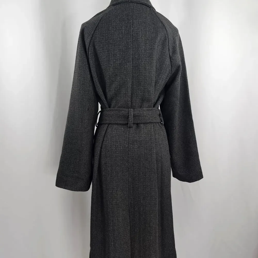 The Drop Jessy Grey Herringbone Double Breasted Long Overcoat Women's Size L NWT - Picture 10 of 16